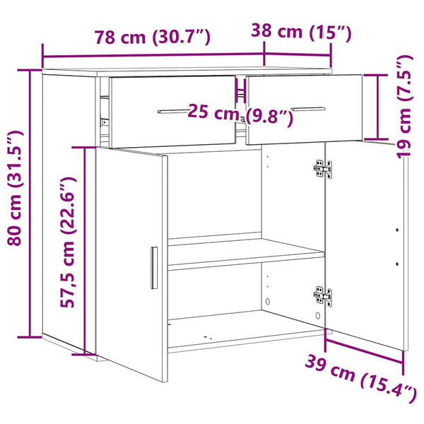 Schwarzes Sideboard Eichen-Optik 78x38x80cm