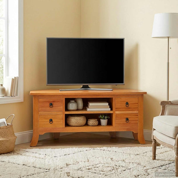 vidaXL Meuble TV Bois d'acajou massif Naturel 100 x 40,5 x 46 cm