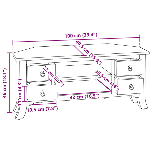 vidaXL Meuble TV Bois d'acajou massif Naturel 100 x 40,5 x 46 cm