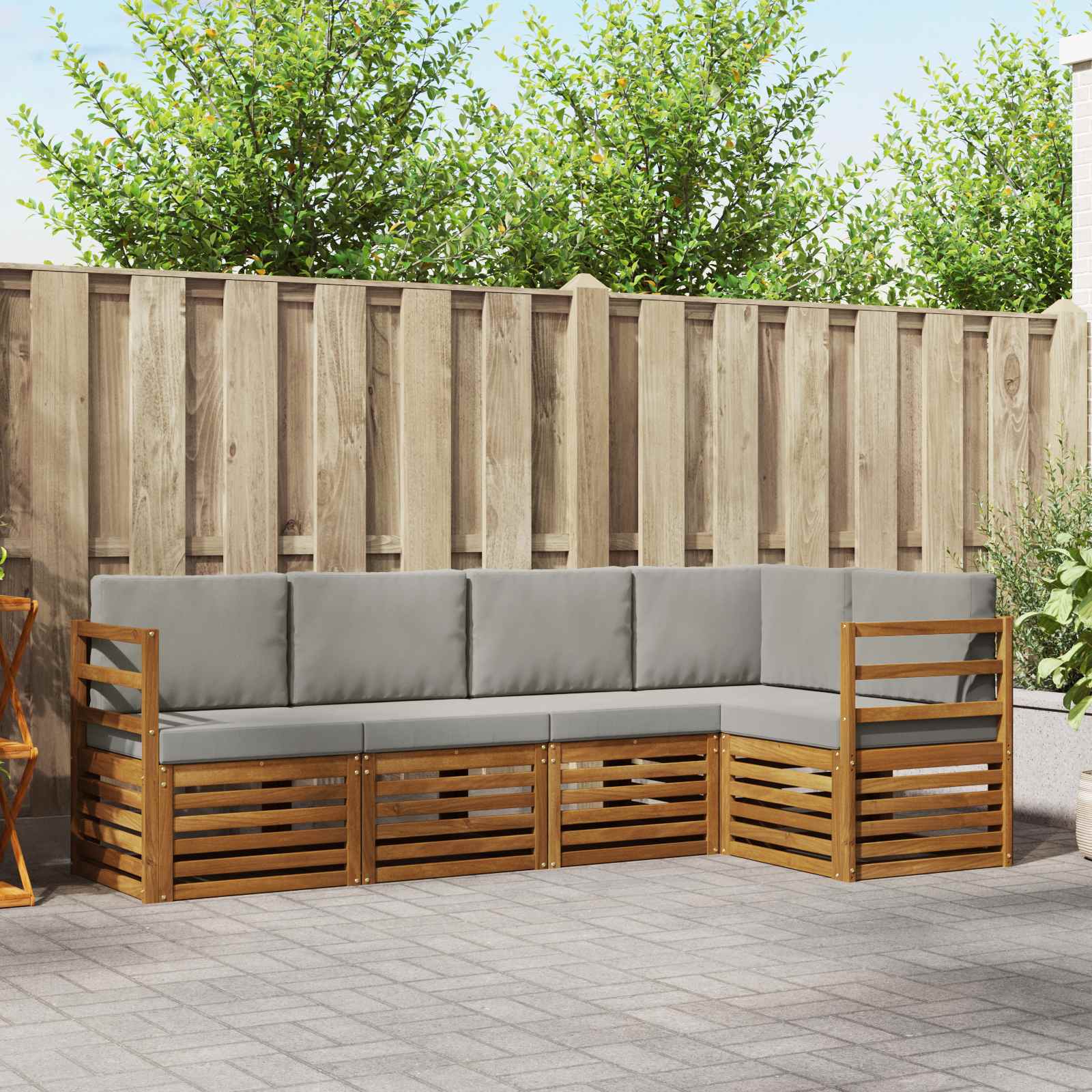 Ecksofa Set 5-teilig Akazie Hellgrau