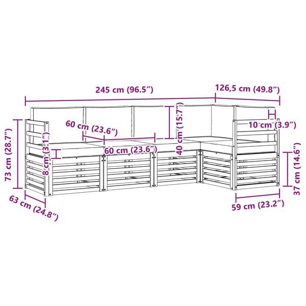 Ecksofa Set Akazie Massivholz 5-teilig