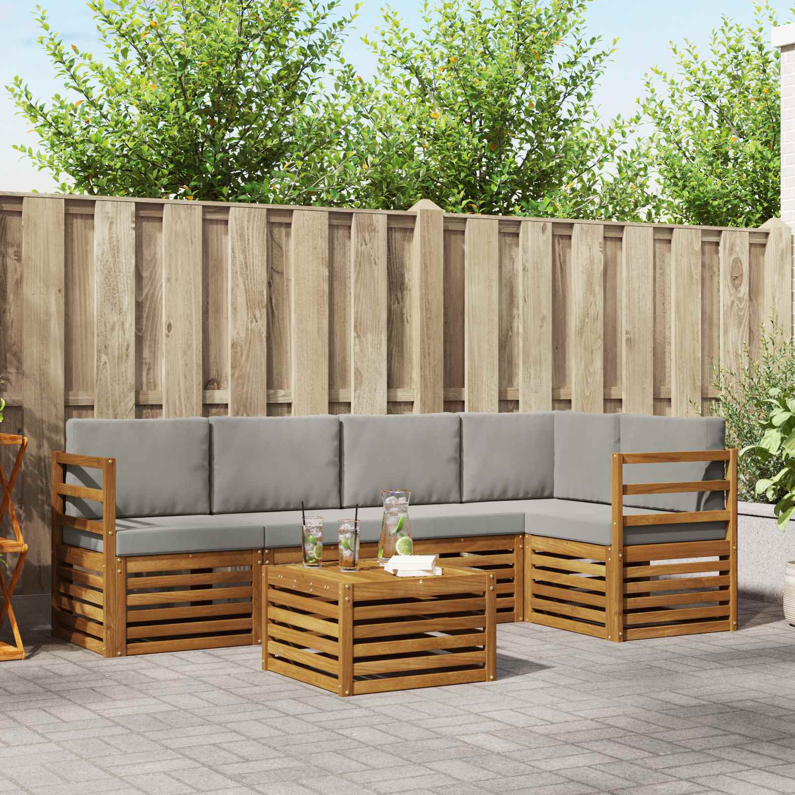 Ecksofa Set 6-teilig Akazie Hellgrau