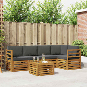 Ecksofa Set 6-teilig Akazie Natur Anthrazit
