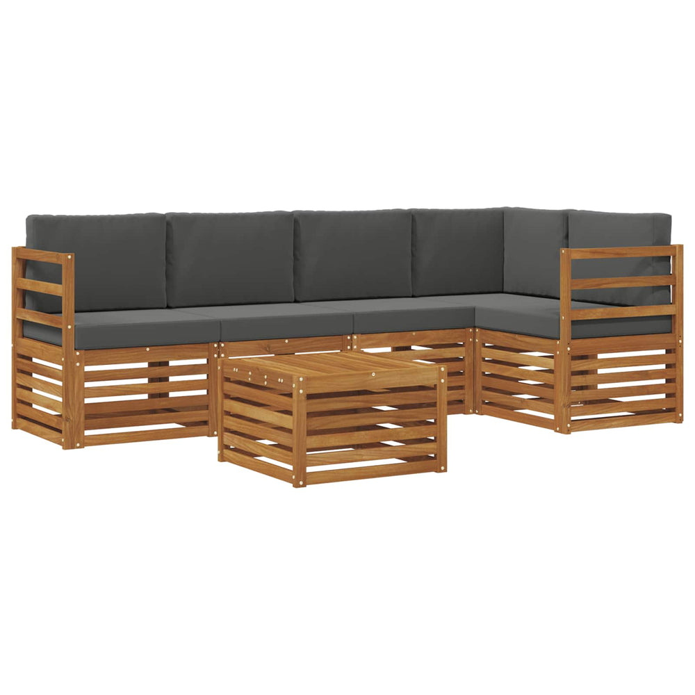 Ecksofa Set 6-teilig Akazie Natur Anthrazit