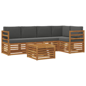 Ecksofa Set 6-teilig Akazie Natur Anthrazit