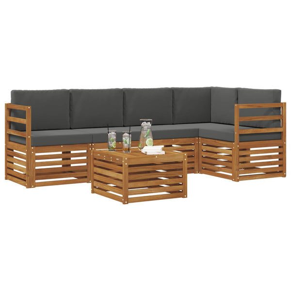 Ecksofa Set 6-teilig Akazie Natur Anthrazit