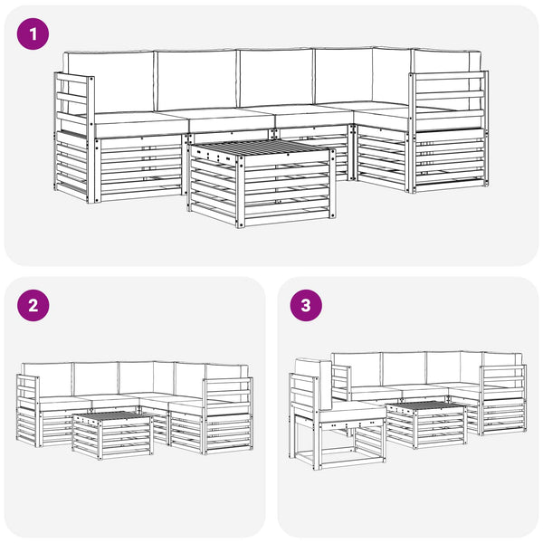 Ecksofa Set 6-teilig Akazie Natur Anthrazit
