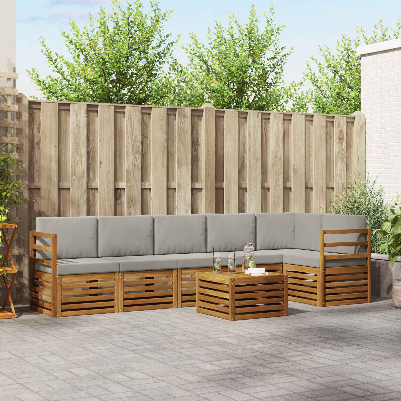 Ecksofa Set Akazie Massivholz 7-teilig