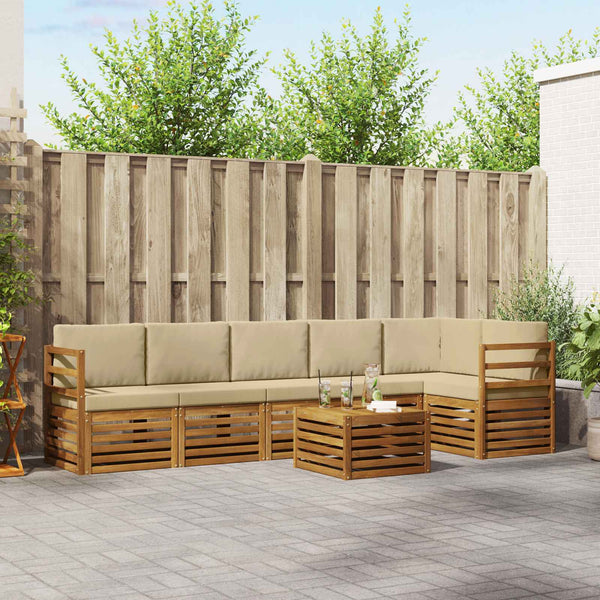 vidaXL Ensemble de canapés d'angle avec coussins 7 pcs Acacia massif Nature et Beige