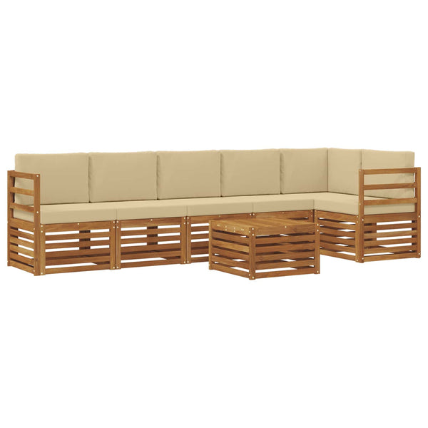 vidaXL Ensemble de canapés d'angle avec coussins 7 pcs Acacia massif Nature et Beige