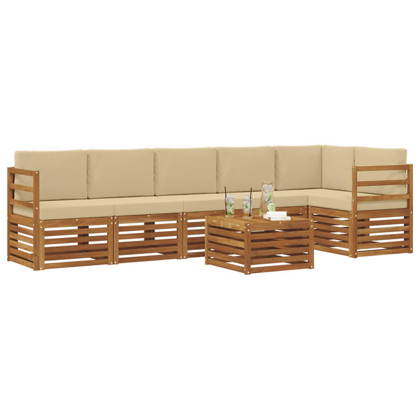 vidaXL Ensemble de canapés d'angle avec coussins 7 pcs Acacia massif Nature et Beige