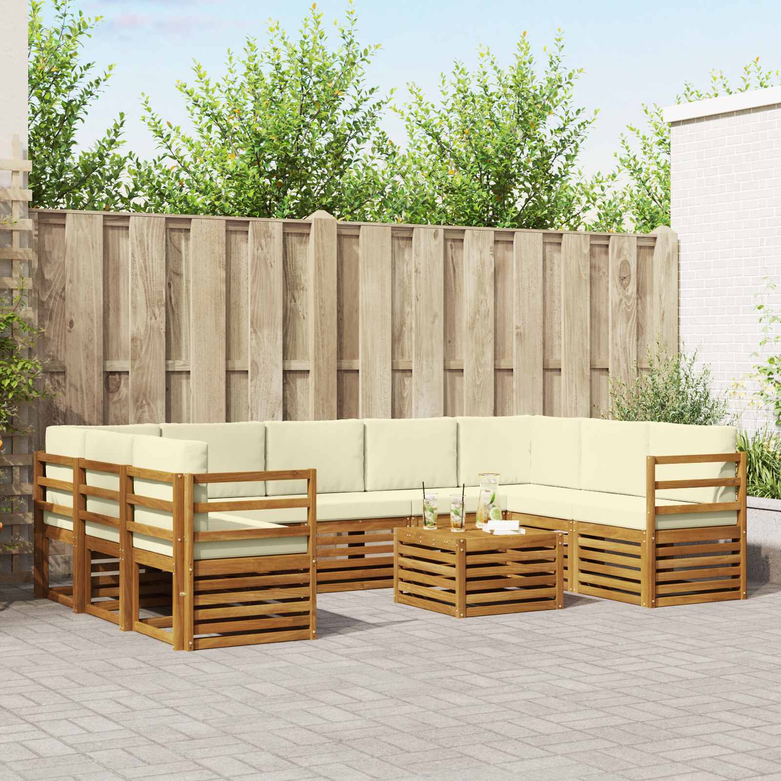 vidaXL Salons de jardin 10 pcs Naturel et crème Bois d'acacia massif