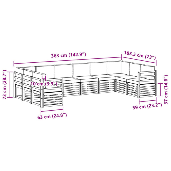 Ecksofa Set Akazie Massivholz 10-teilig