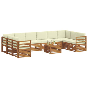 Ecksofa Set Akazie Massivholz Natur Creme 11-teilig