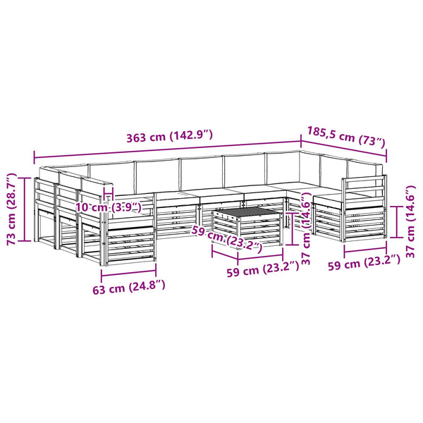 Ecksofa Set 11-teilig Akazie Natur Anthrazit