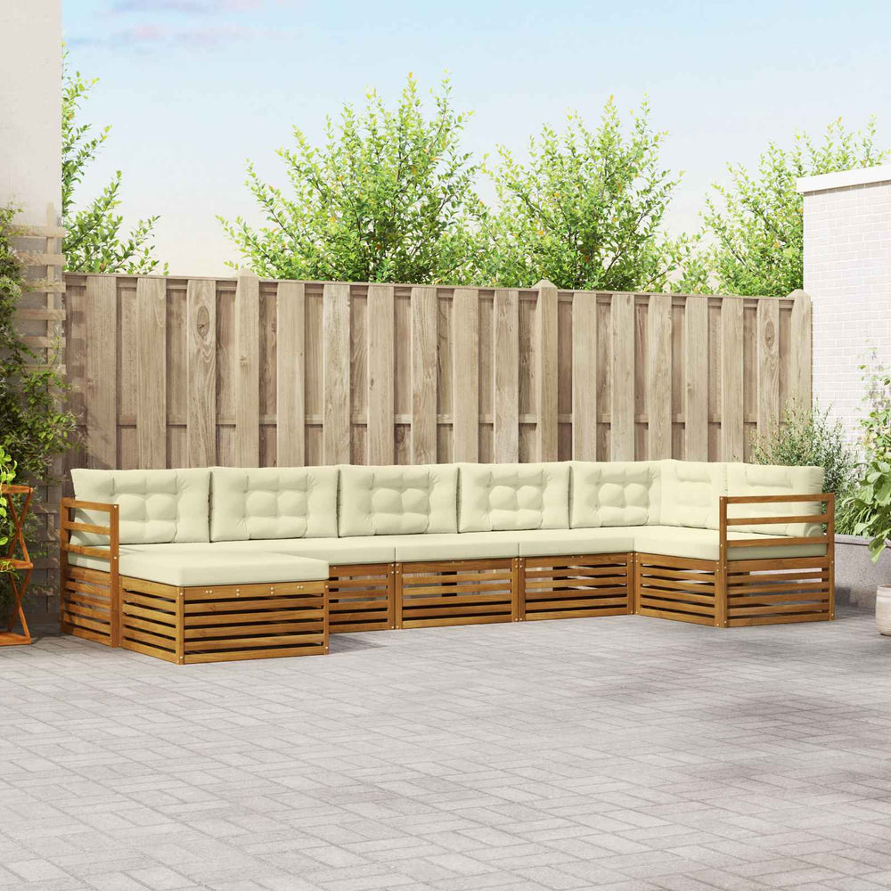 7-teilige Sofagarnitur Akazie Natur/Creme