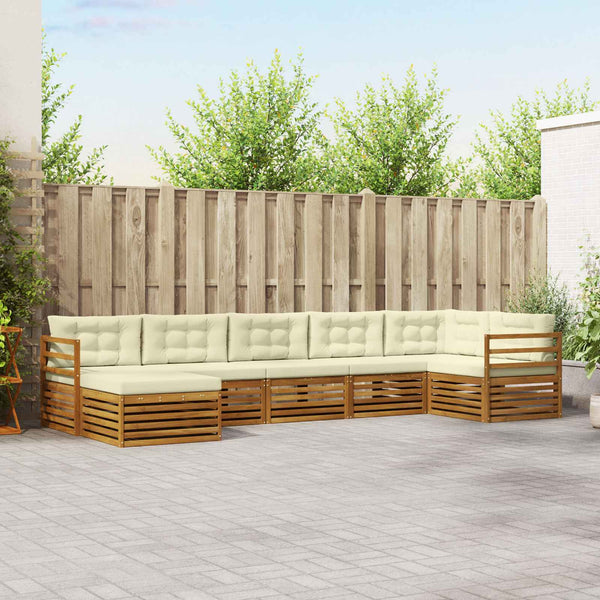 7-teilige Sofagarnitur Akazie Natur/Creme