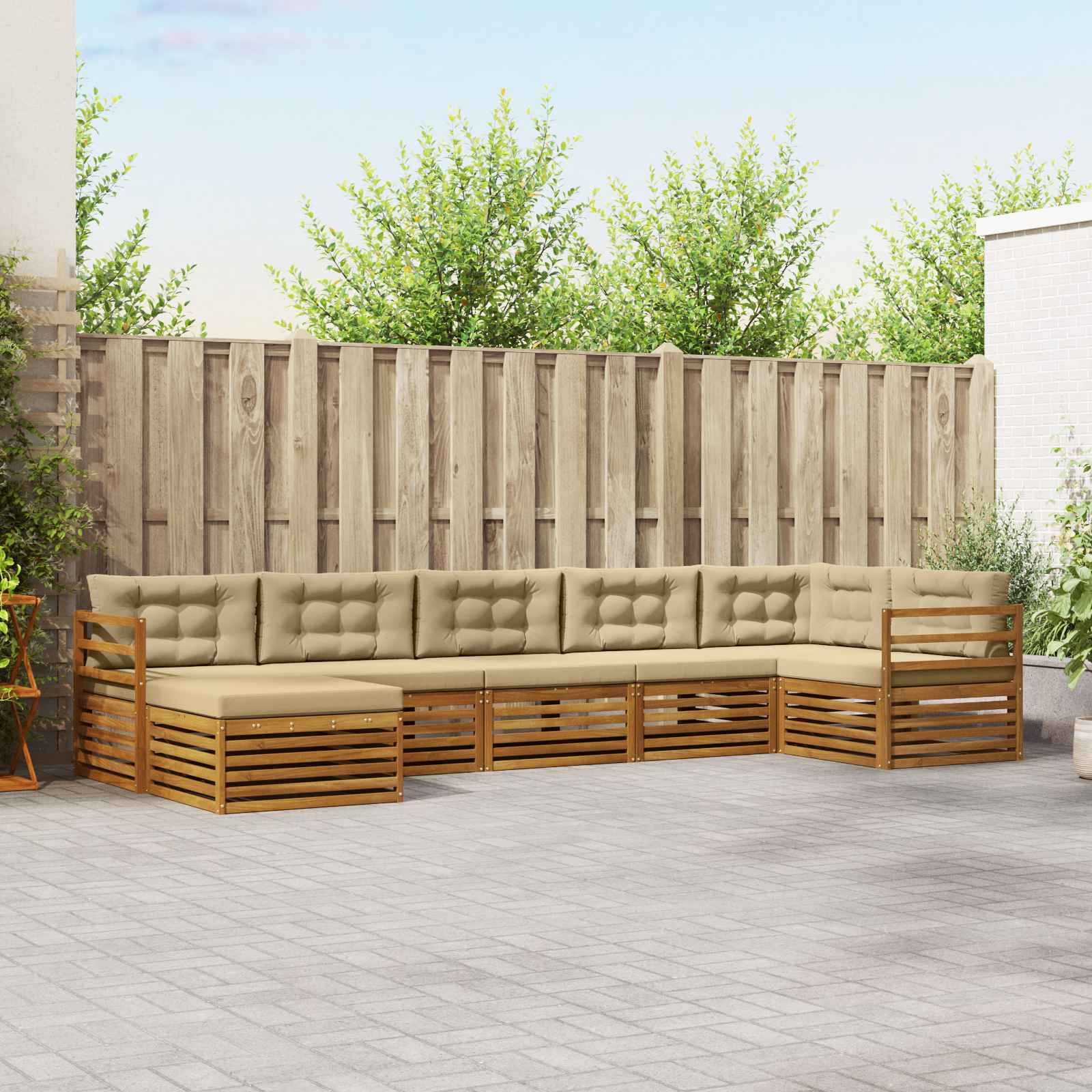 7-teilige Sofagarnitur Akazie Natur Beige