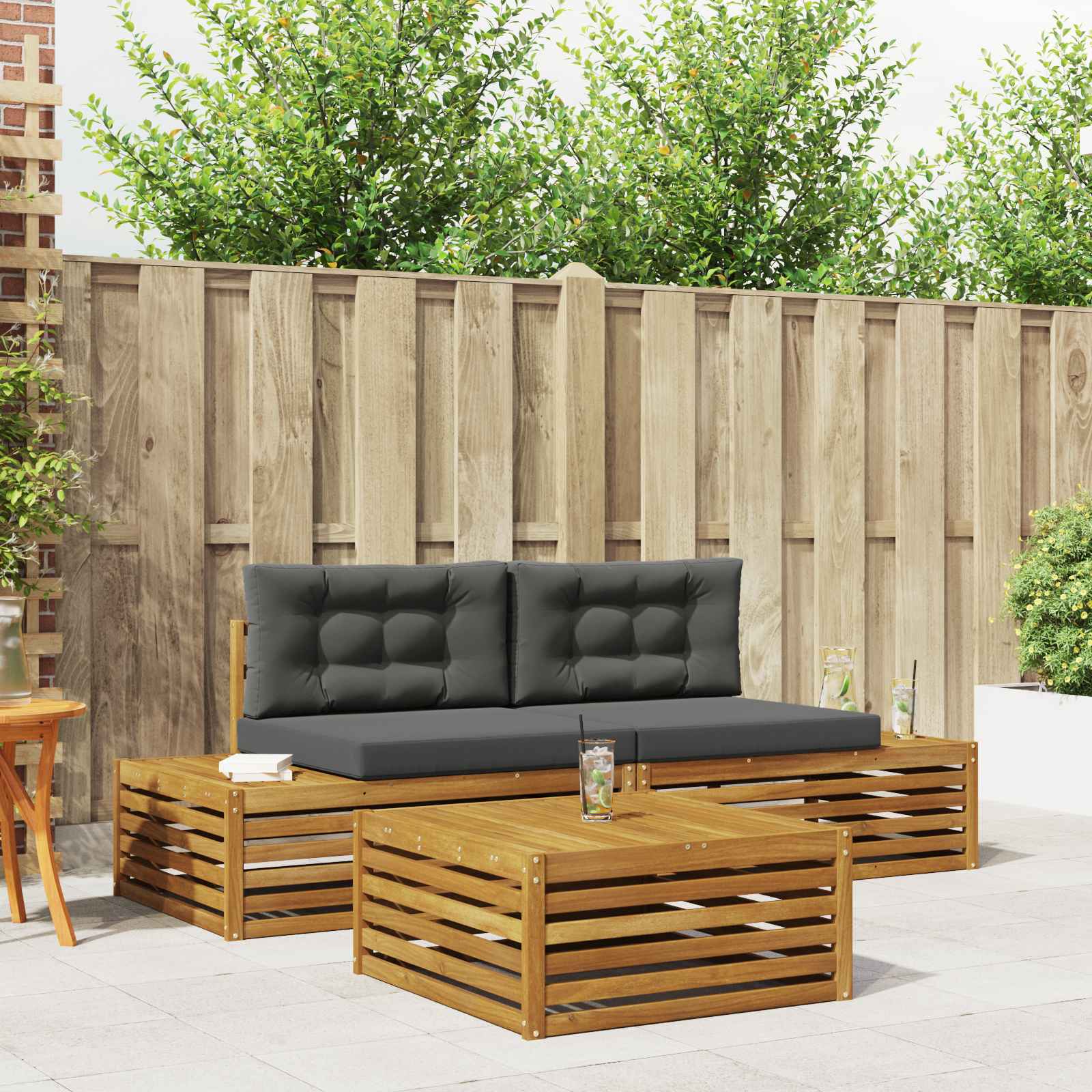 Outdoor Sofagarnitur 3-teilig Akazie Natur/Anthrazit