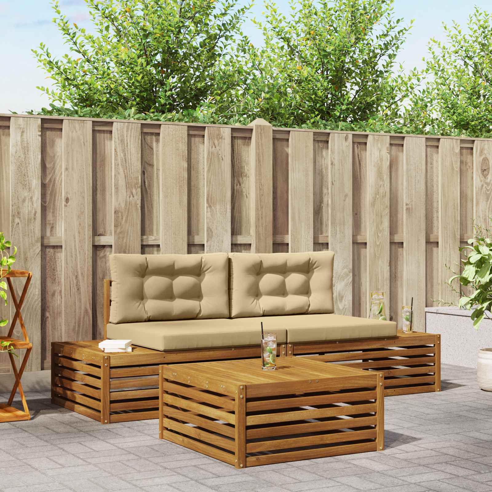 Outdoor Sofagarnitur mit Kissen, Natur/Beige