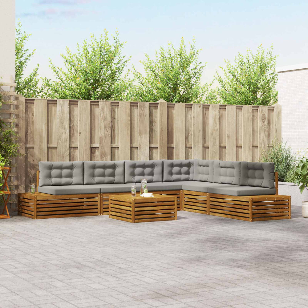 vidaXL Salon de jardin avec coussins 7 pcs Naturel et Gris clair