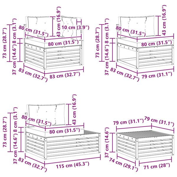 Outdoor Sofa-Set mit Kissen, 7-teilig