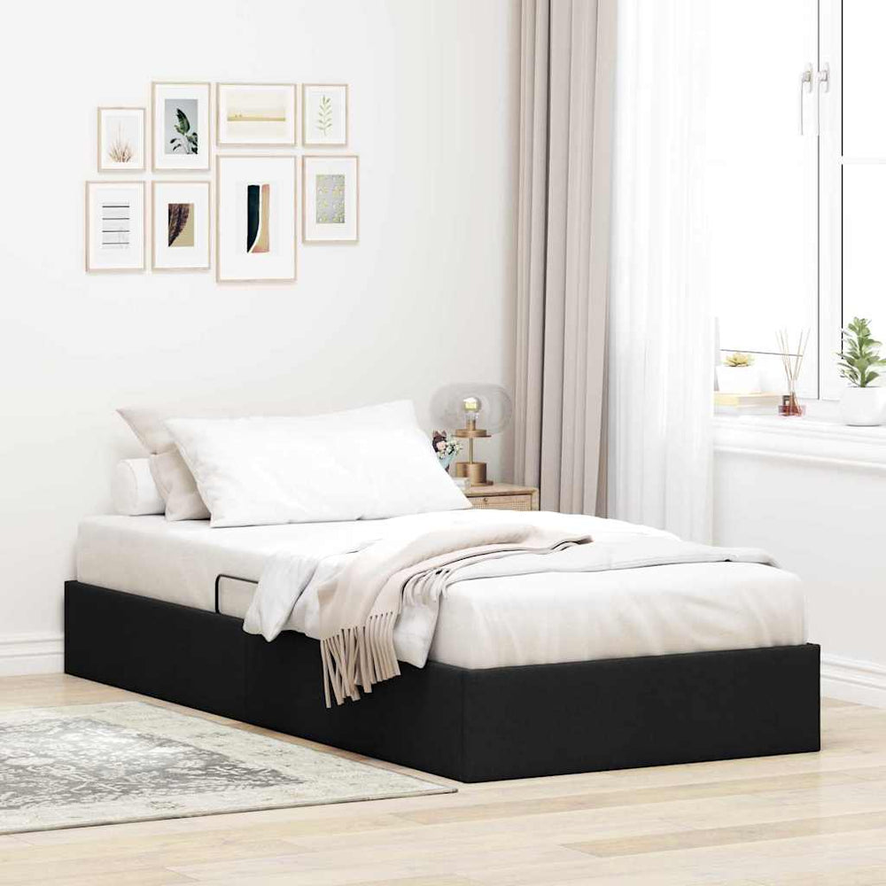 Schwarzes Stauraumbett mit Kopfteil 90x190 cm