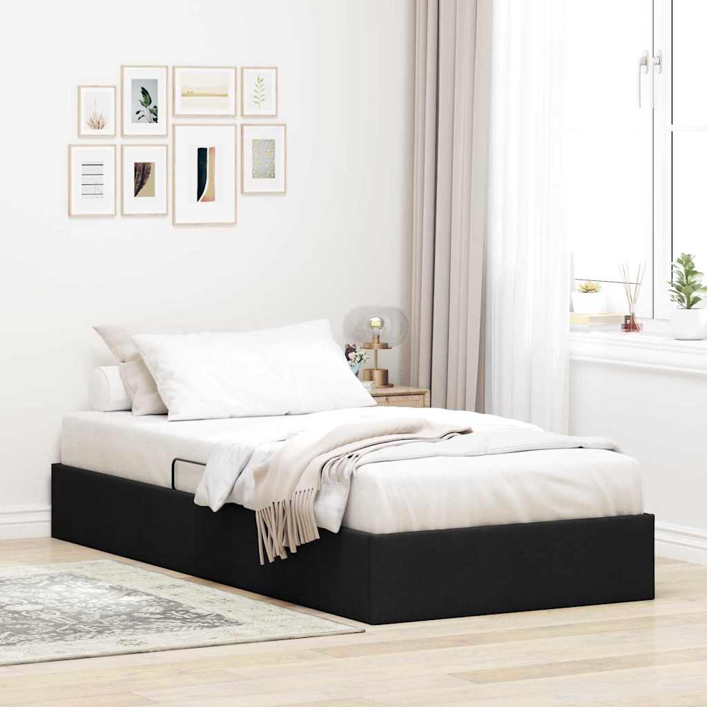 Schwarzes Stauraumbett mit Kopfteil 90x190 cm
