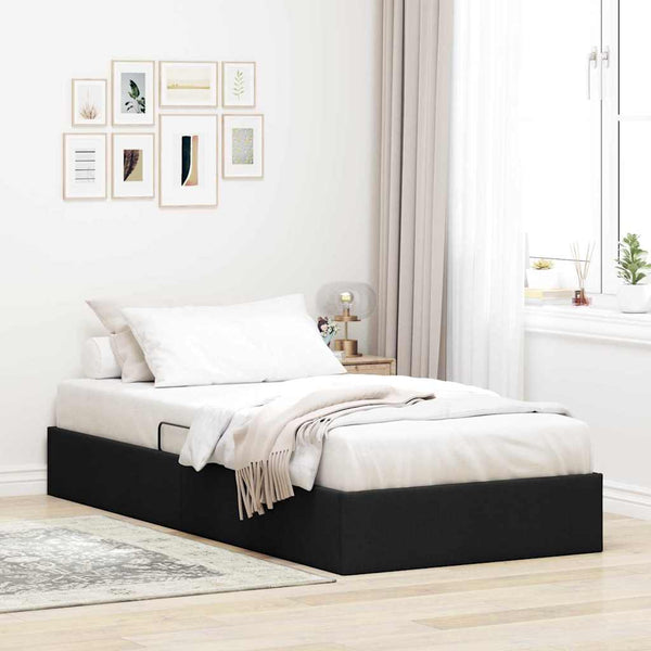 Schwarzes Stauraumbett mit Kopfteil 90x190 cm