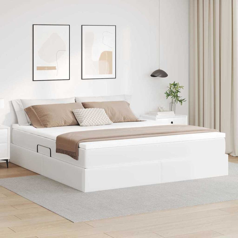 Aufbewahrungsbett mit Matratze 160x200 cm Weiß Kunstleder