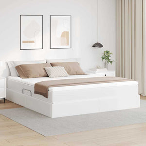 Aufbewahrungsbett mit Matratze 160x200 cm Weiß Kunstleder
