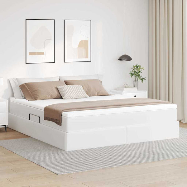 Aufbewahrungsbett mit Matratze 160x200 cm Weiß Kunstleder