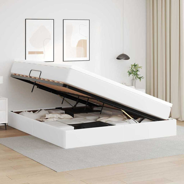 Aufbewahrungsbett mit Matratze 160x200 cm Weiß Kunstleder