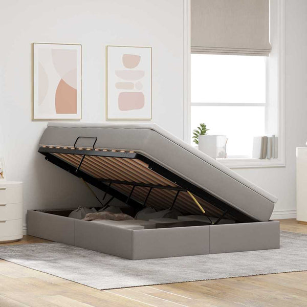Aufbewahrungsbett mit Matratze Taupe 140x190 cm