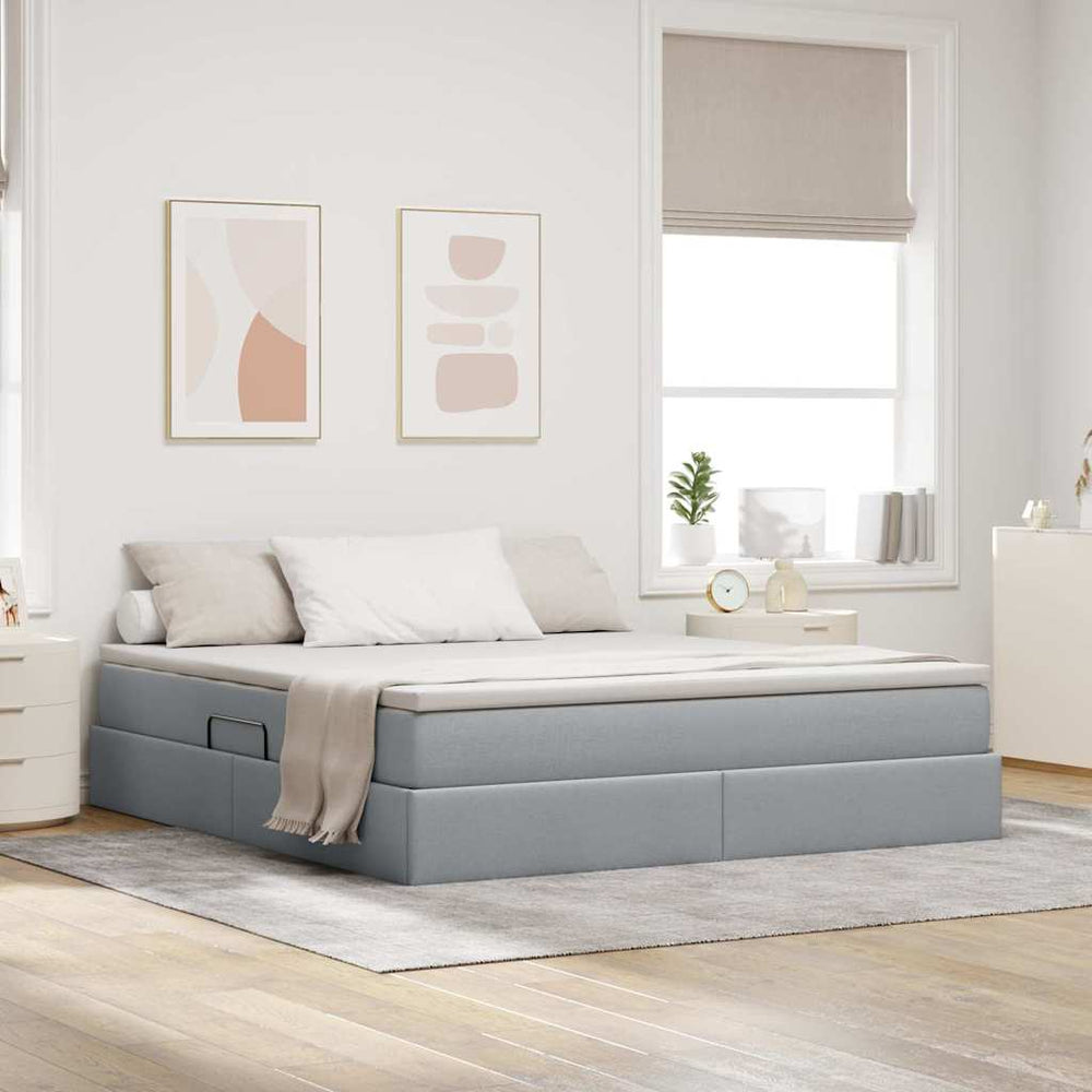 vidaXL Lit coffre avec matelas Gris clair 160 x 200 cm Polyester