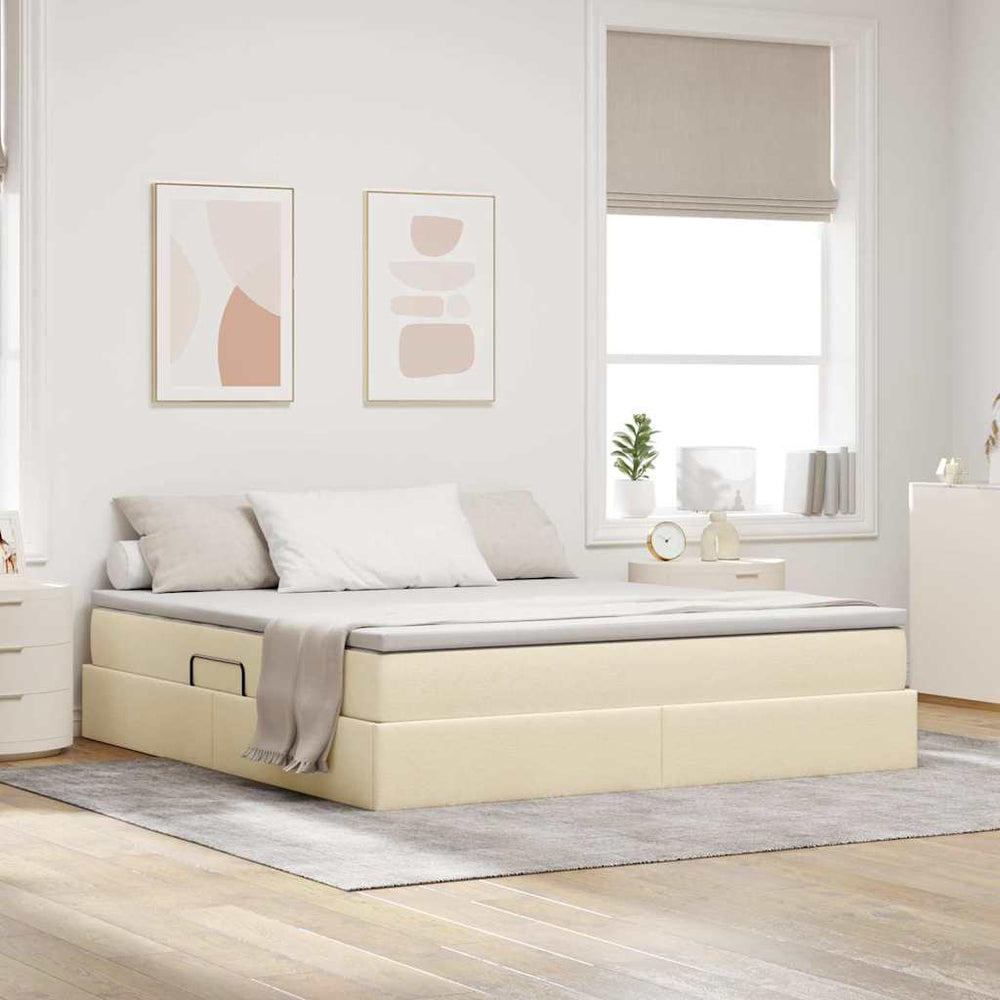 vidaXL Lit de rangement avec matelas Crème 160 x 200 cm Polyester