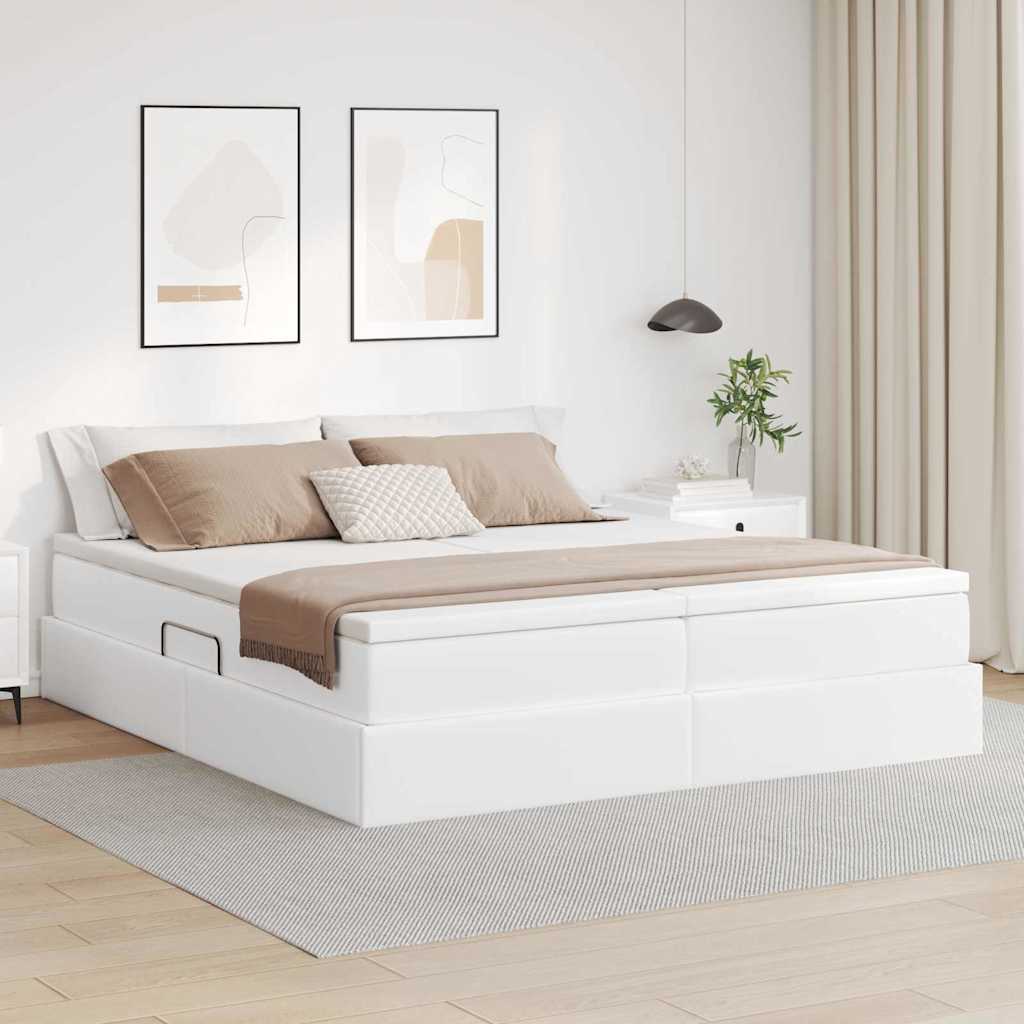 Aufbewahrungsbett mit Matratze 180x200 cm, Weiß Kunstleder