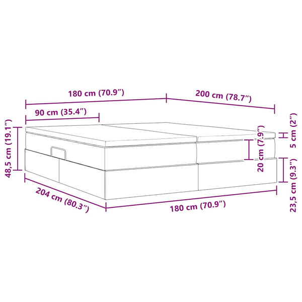vidaXL Lit de rangement avec matelas Gris clair 180 x 200 cm Polyester