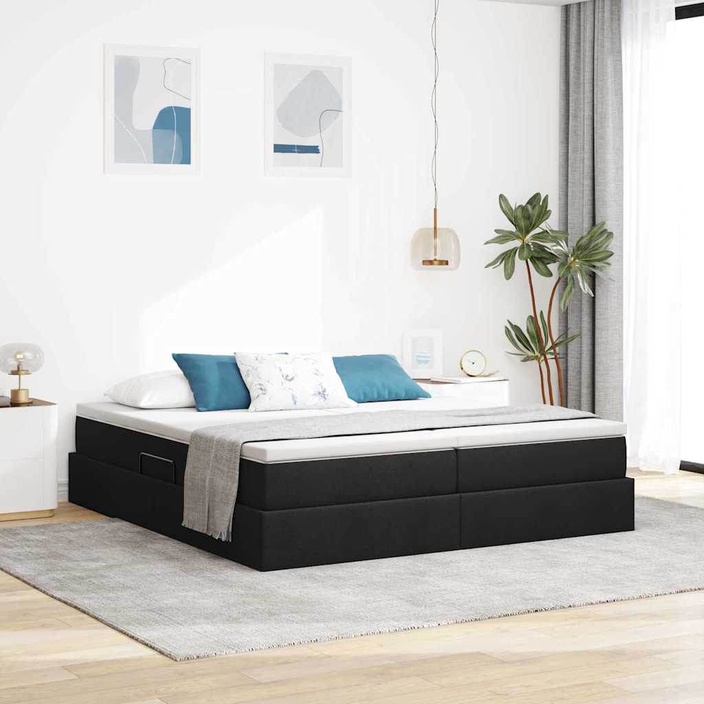 Schwarzes Stauraumbett mit Matratze 200x200 cm