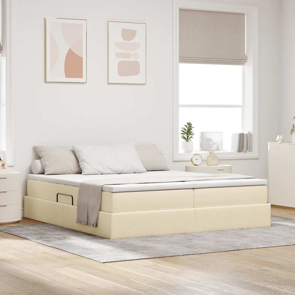 vidaXL Lit de rangement avec matelas Crème 200 x 200 cm Polyester
