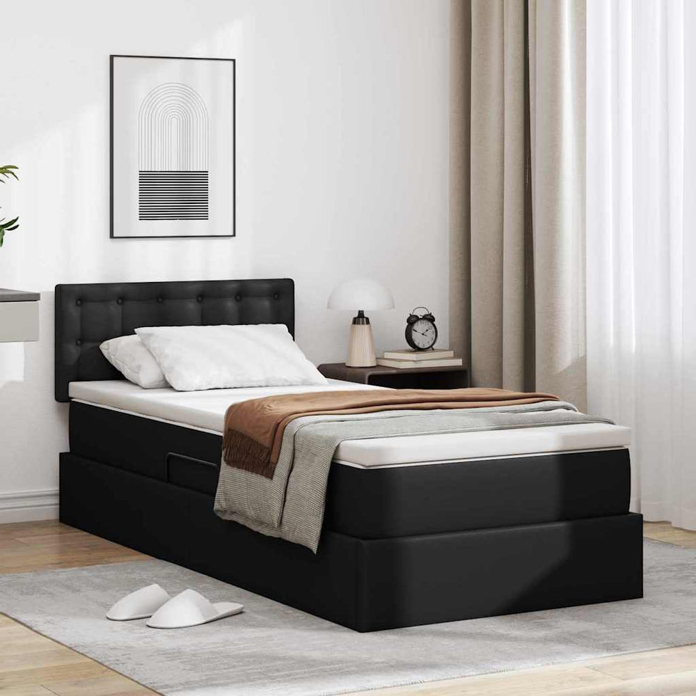 Aufbewahrungsbett mit Matratze 90x200 cm Schwarz Kunstleder