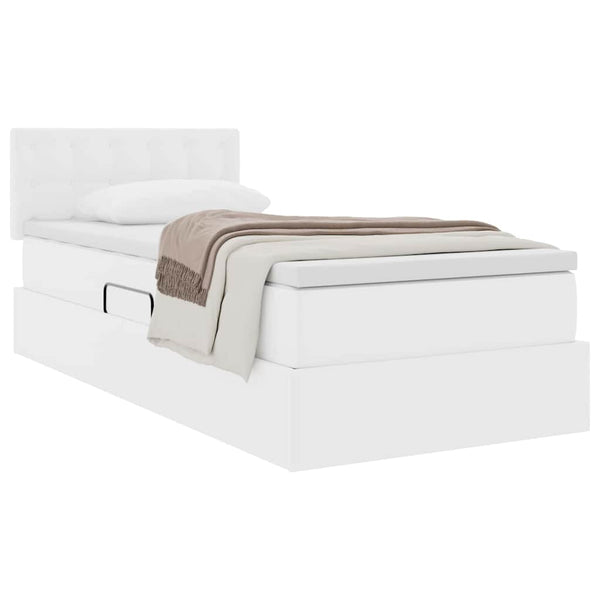 vidaXL Lit de rangement avec matelas Blanc pur 90 x 200 cm Similicuir