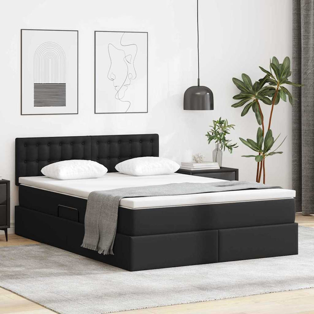 Aufbewahrungsbett mit Matratze 140x190 cm Schwarz Kunstleder