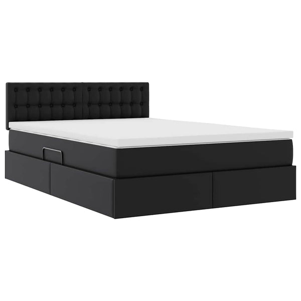 Aufbewahrungsbett mit Matratze 140x190 cm Schwarz Kunstleder