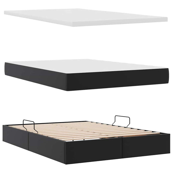 Aufbewahrungsbett mit Matratze 140x190 cm Schwarz Kunstleder