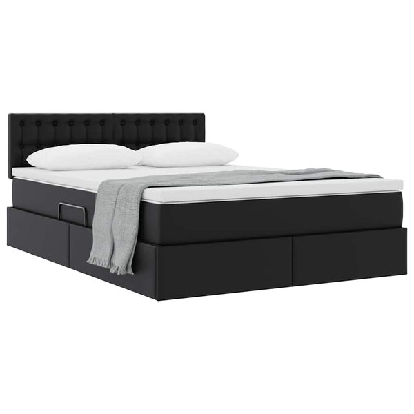 Aufbewahrungsbett mit Matratze 140x190 cm Schwarz Kunstleder
