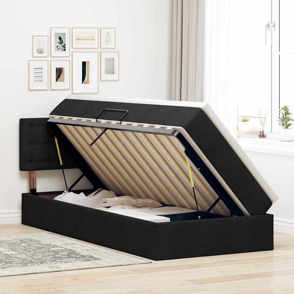 Aufbewahrungsbett mit Matratze Schwarz 90x200 cm