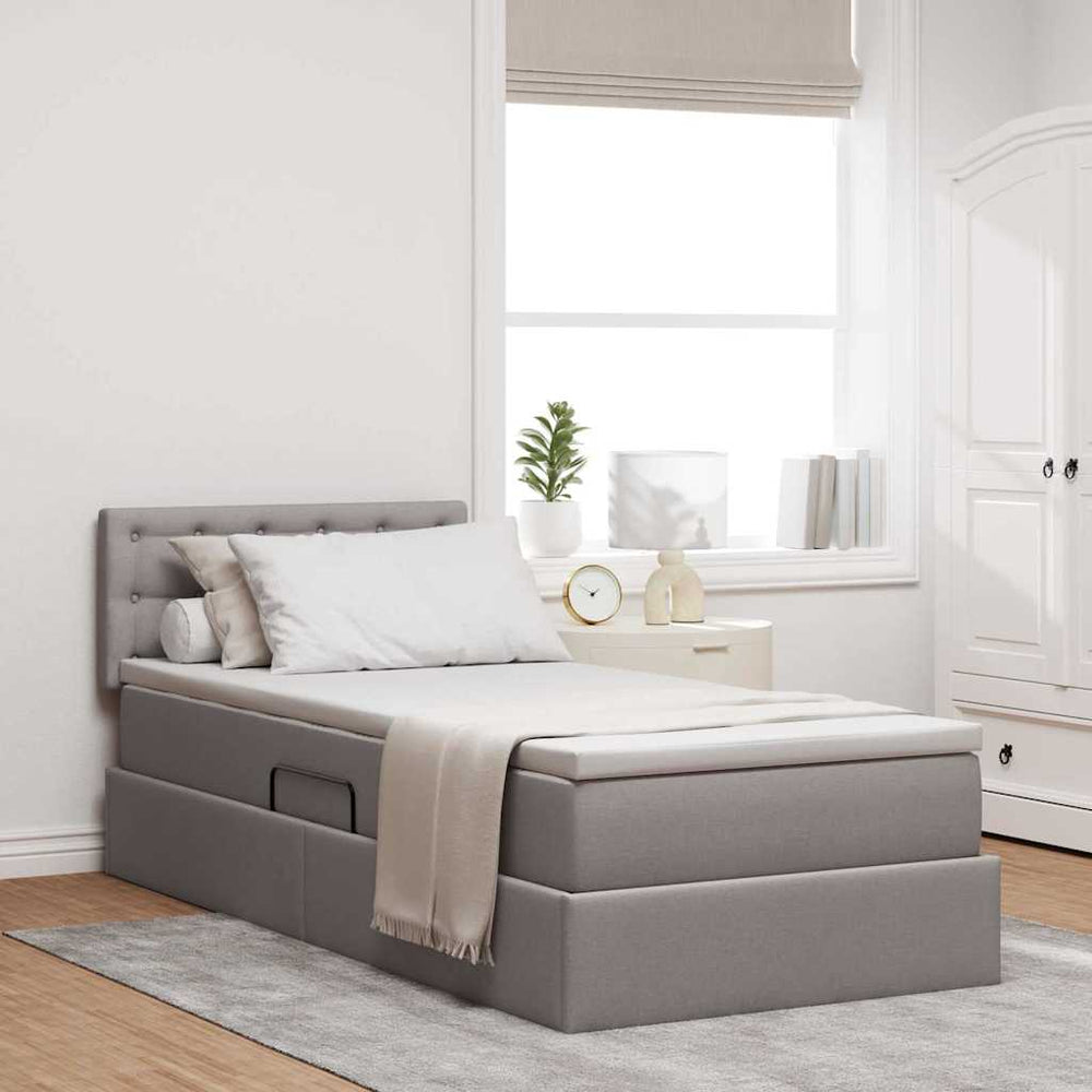 vidaXL Storage Bed with Mattress Taupe 90 x 200 cm Engineered Wood