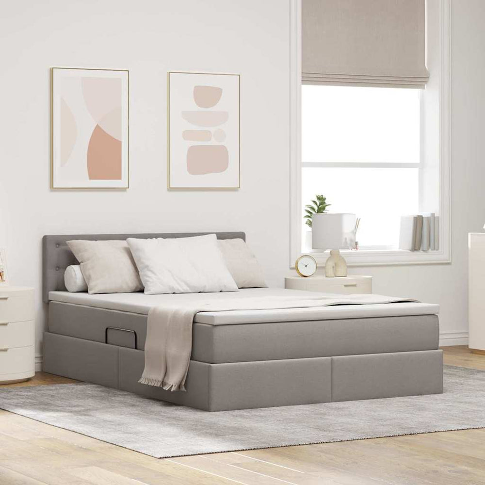 vidaXL Storage Bed with Mattress Taupe 140 x 190 cm Engineered Wood