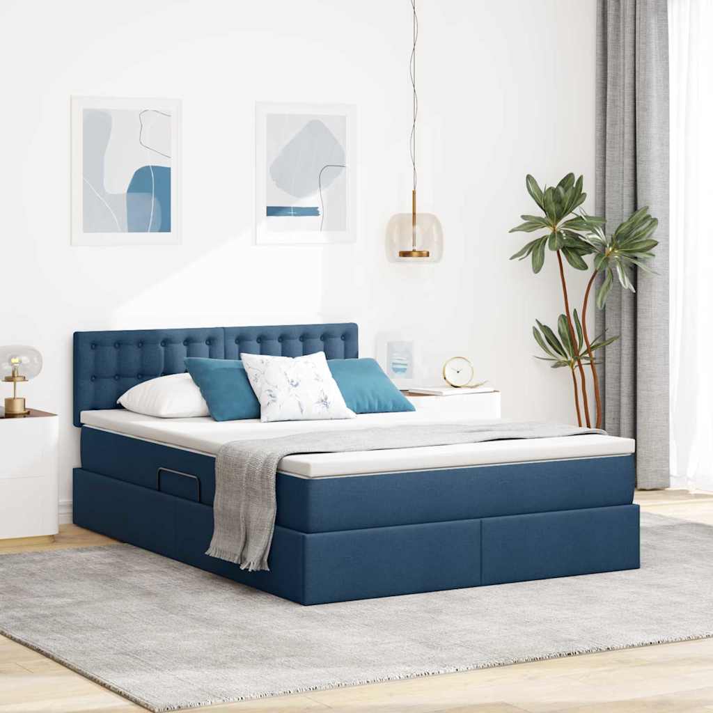 Stauraumbett mit Matratze Blau 140x190 cm